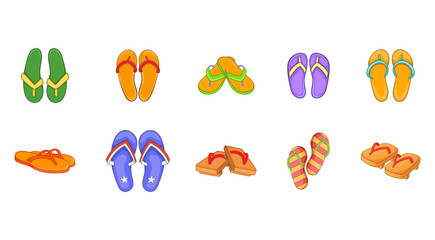 Slippers icon set, cartoon style