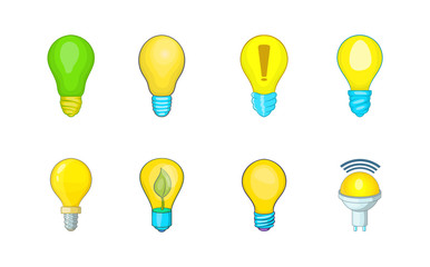 Bulb icon set, cartoon style