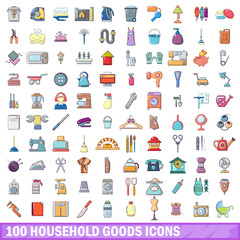 Fototapeta premium 100 household goods icons set, cartoon style 