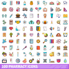 100 pharmacy icons set, cartoon style 