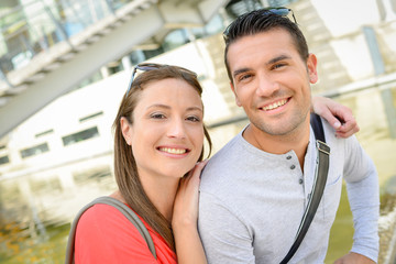 Fototapeta premium Couple posing for photograph outdoors