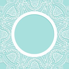 Background with lace pattern. Vector ornament frame. Template for invitation, greeting card or announcement.