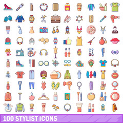 100 stylist icons set, cartoon style 