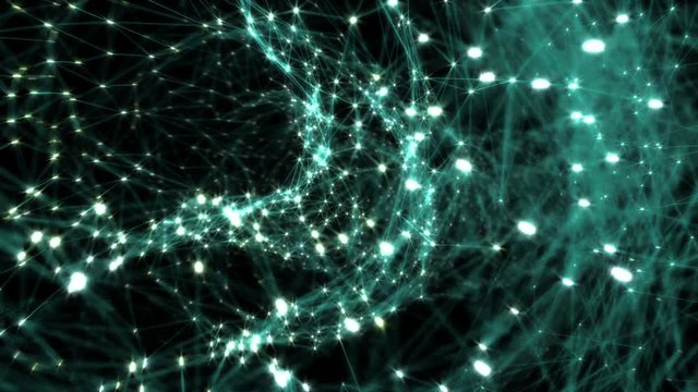 Digital space abstract. Flaying trought data tunnel. Geometry surfaces, lines and points. Seamless Loop. 4k 