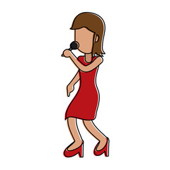 Young woman happy in karaoke cartoon icon vector illustration graphic design