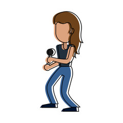 Young woman happy in karaoke cartoon icon vector illustration graphic design