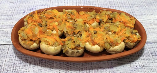 Ingredients for dish mushrooms stuffed with vegetables and cheese