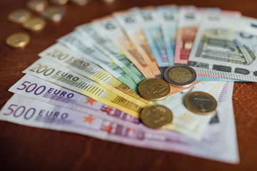 Background of euro bills. Shallow focus.