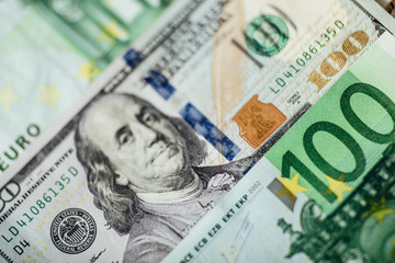 Close-Up of american US dollars and euros