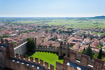 Fototapeta na wymiar Soave town aerial view.Italian landscape