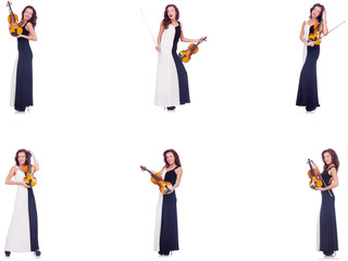 Woman playing violin isolated on white background