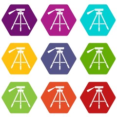 Tripod icon set color hexahedron