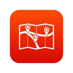 Map with pin pointers icon digital red