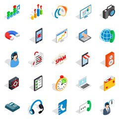 Project work icons set, isometric style