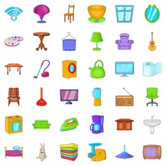 Bathroom icons set, cartoon style
