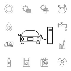 Car Hydrogen Station Icon. Set of ecology sign icons. Signs, outline eco collection, simple thin line icons for websites, web design, mobile app, info graphics