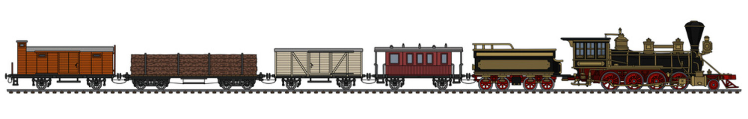 Old american wild west steam train - 183253566