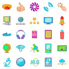 Mobile dev icons set, cartoon style