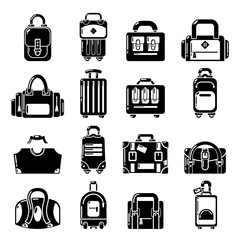 Bag baggage suitcase icons set, simple style