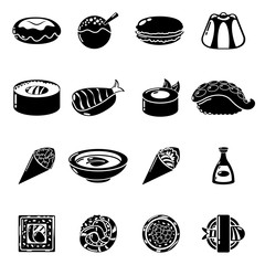 Japan food icons set, simple style