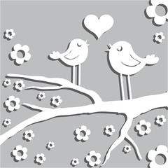 paper birds with a heart of Valentine's day