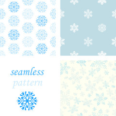 Seamless blue winter pattern with diamond of dots and snowflakes
