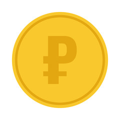 ruble, round yellow coin, flat style vector illustration