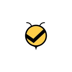 Yellow Bee with Check Icon Logo Vector