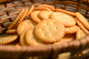 Crackers in wooden basket