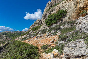 Stony landscape of  the Tsambika mountain on the Rhodes Island, Greece