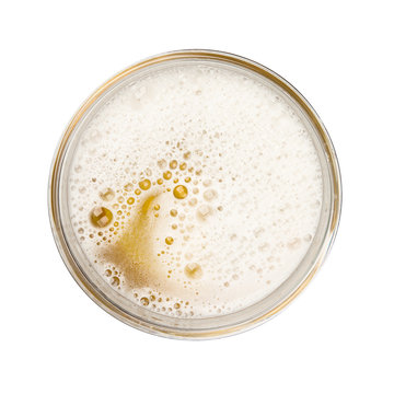 Mug of beer with bubble on glass isolated on white background celebration object design top view