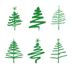 Set of green Christmas Trees. Drawing Vector illustration.
