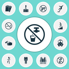 Obraz na płótnie Canvas Safety icons set with no weapon, lifting, fall hazard and other no weapon elements. Isolated vector illustration safety icons.