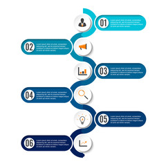 Template Timeline Infographic colored horizontal numbered for six position can be used for workflow, banner, diagram, web design, area chart