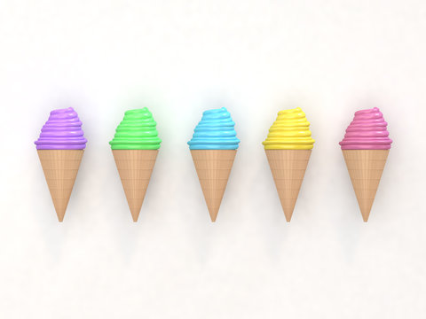 colorful ice cream cone white background cartoon style 3d rendering