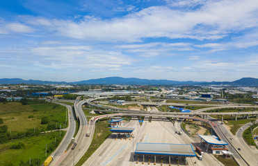 Aerial view of hightway to industrial estate ,transportation and shipping concept
