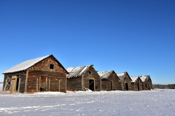 Old Wooden Granaries in a Row
