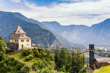Fototapeta premium Hallstatt Village view, by the Hallein Salt Mine, near Salzburg, Austria