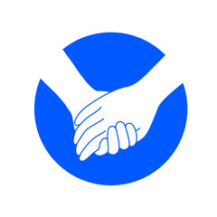 Holding hands on blue circle. icon design in flat style. concept of supporting, vector illustration isolated on white background.