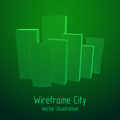 Mesh low poly wireframe cubes array like skyscraper city. Connected lines. Connection Box Structure. Digital Data Visualization Concept. Vector Illustration.