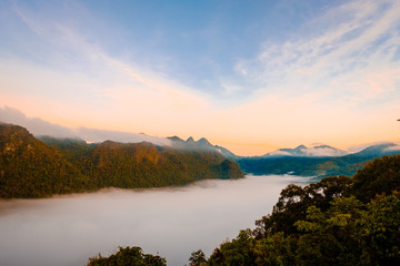 high mountains peaks range clouds in fog scenery landscape national park view outdoor  at Doi Ang Khang, Chiang Mai Province, Thailand