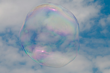 Blown bubbles floating in the sky