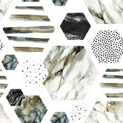 Wallpaper murals Marble hexagon Watercolor hexagon with stripes, water color marble, grained, grunge, paper textures.