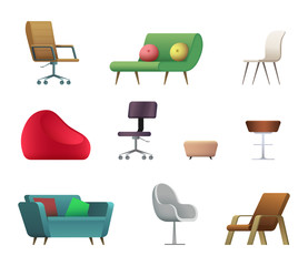 Chair and sofa design collection. Vector illustration