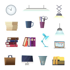 Office objects accessories and environment. Cartoon style collection