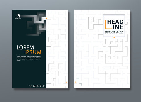 Annual report brochure flyer design, Leaflet cover presentation abstract background, book cover templates, layout in A4 size, Maze game image.