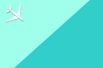 3D Rendering : illustration of top view or flat lay traveling conceptual with airplane. transportation concept. colorful background. summer vacation. copy space for graphic editor