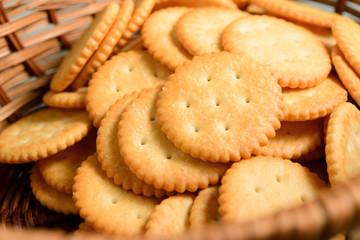 Crackers in wooden basket