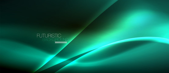 Neon glowing wave, magic energy and light motion background