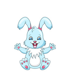 Cute Rabbit Cartoon Boy, Happy Bunny Isolated on White Background